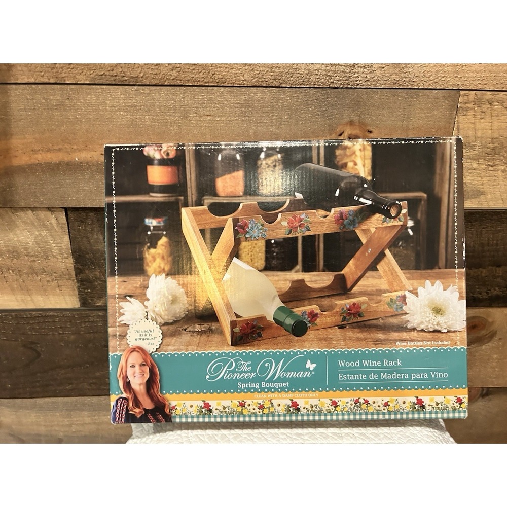 Pioneer Woman WOOD WINE RACK SPRING BOUQUET‎ NIB